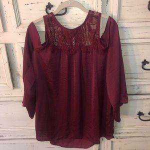 Burgundy cold shoulder blouse